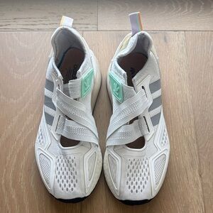 Women’s Adidas White and Gray Strap Sneakers